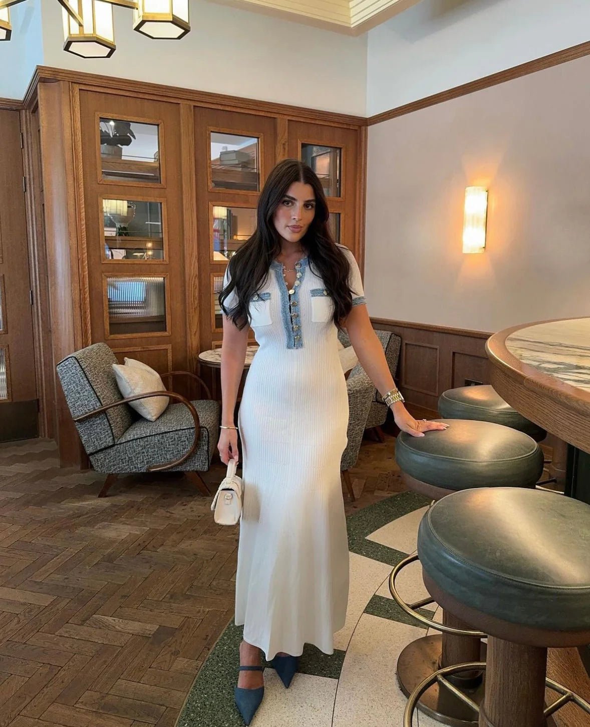 AMALYA Sommerkleid - Weiß & Blau - SoleilVibe