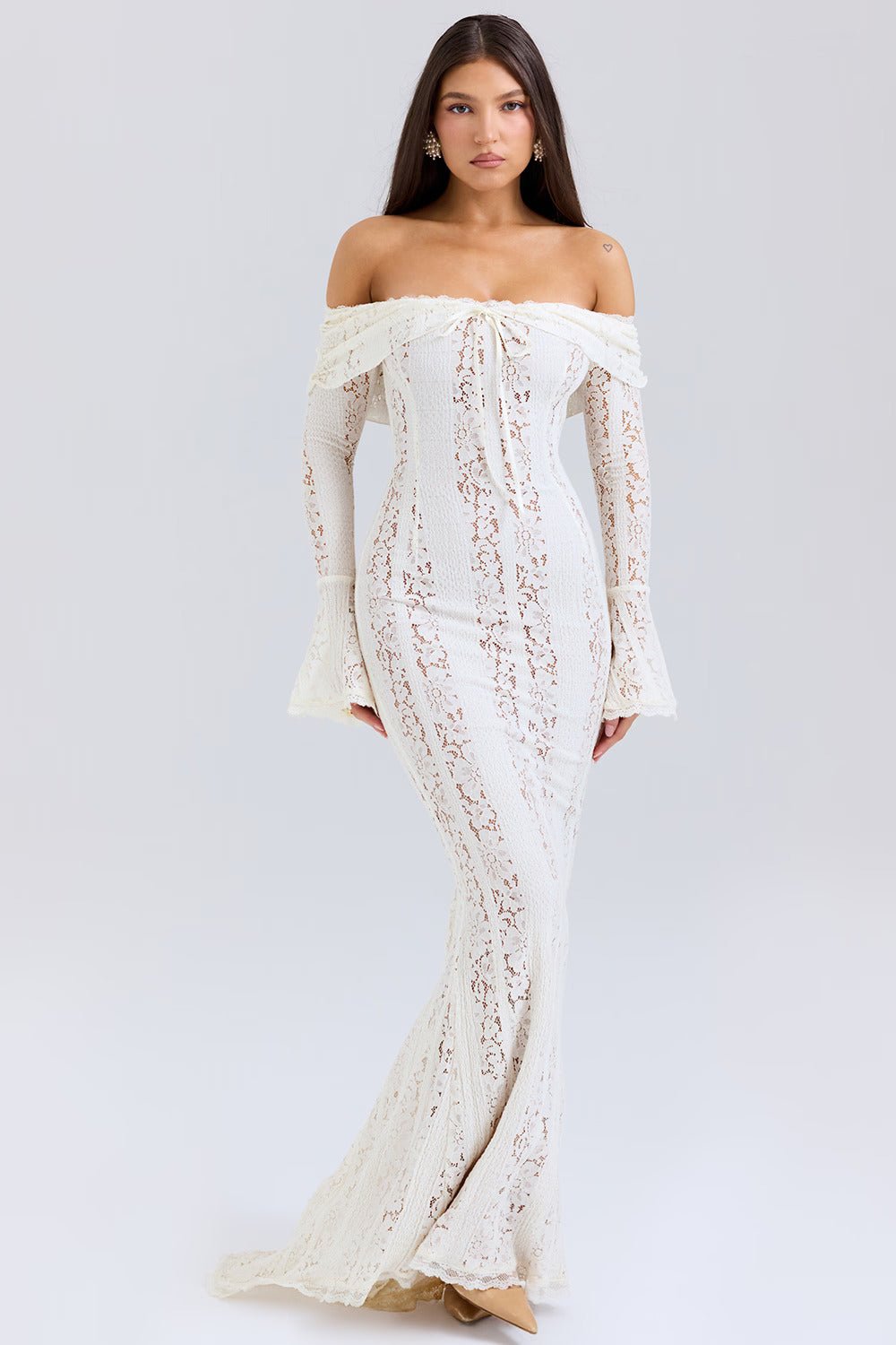 ASRA Vintage floral lace off shoulder maxi dress - SoleilVibe