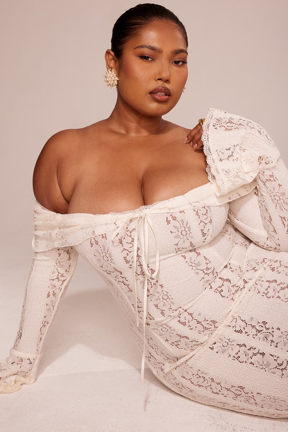 ASRA Vintage floral lace off shoulder maxi dress - SoleilVibe