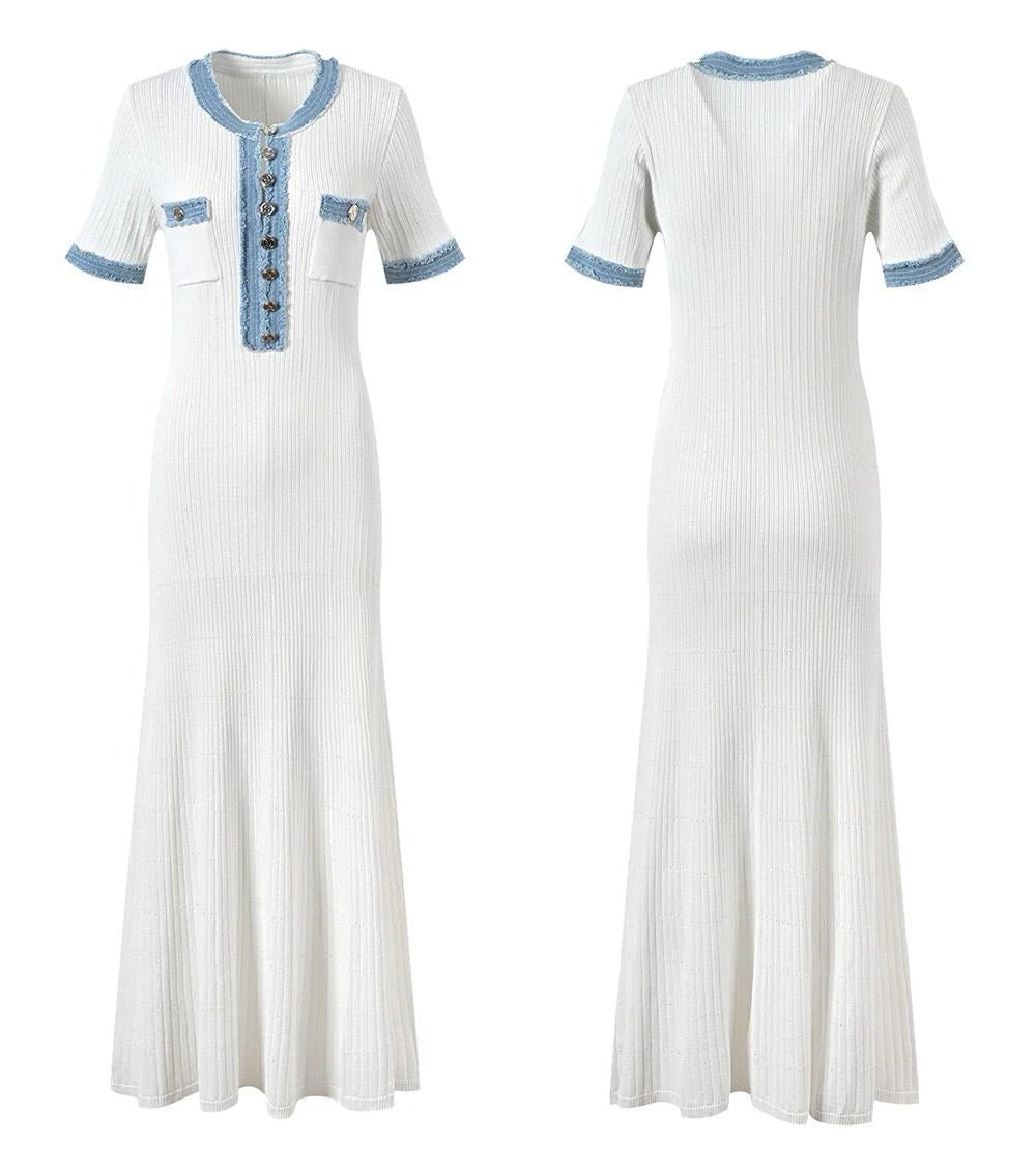 AMALYA Sommerkleid - Weiß & Blau - SoleilVibe